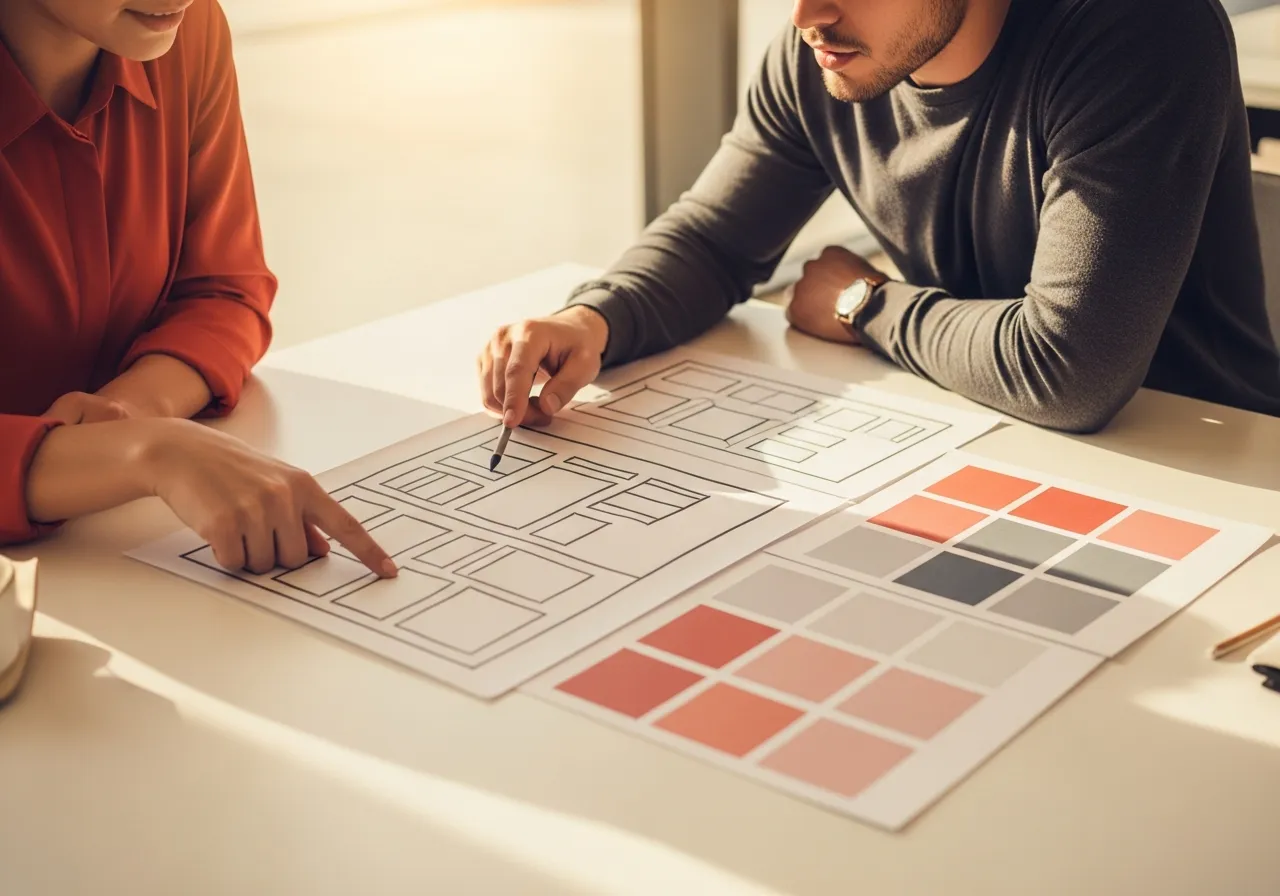 Kreativagentur-Team bei der Zusammenarbeit an Website-Entwürfen