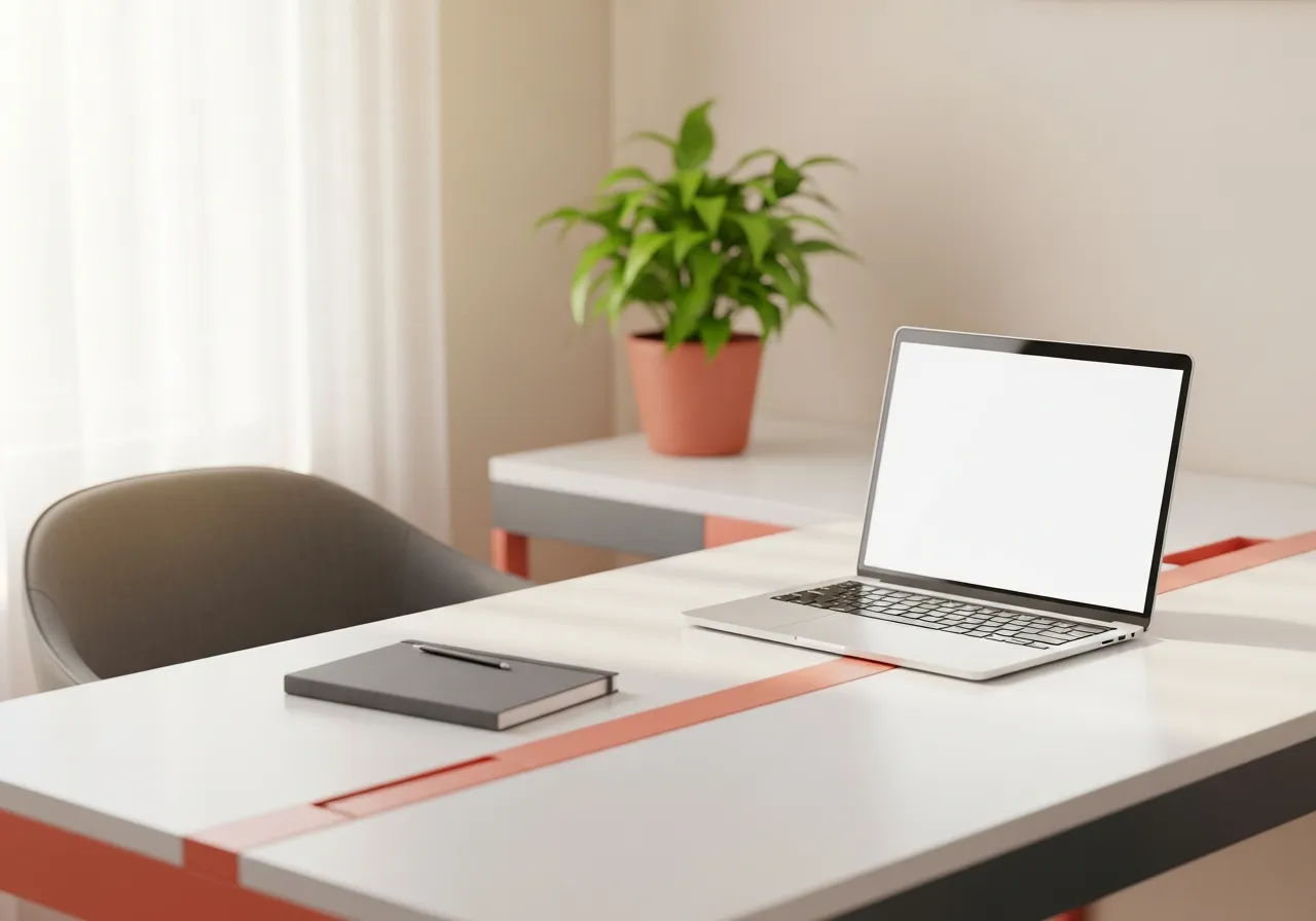 Professionelle Unternehmenswebsite – modernes Büro mit Laptop