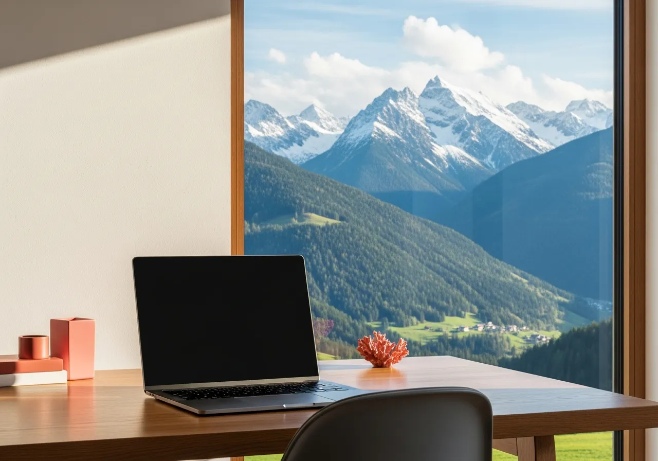 Webdesign in Innsbruck – Laptop mit Blick auf die Tiroler Berge